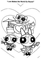 A coloring page of powerpuff girls